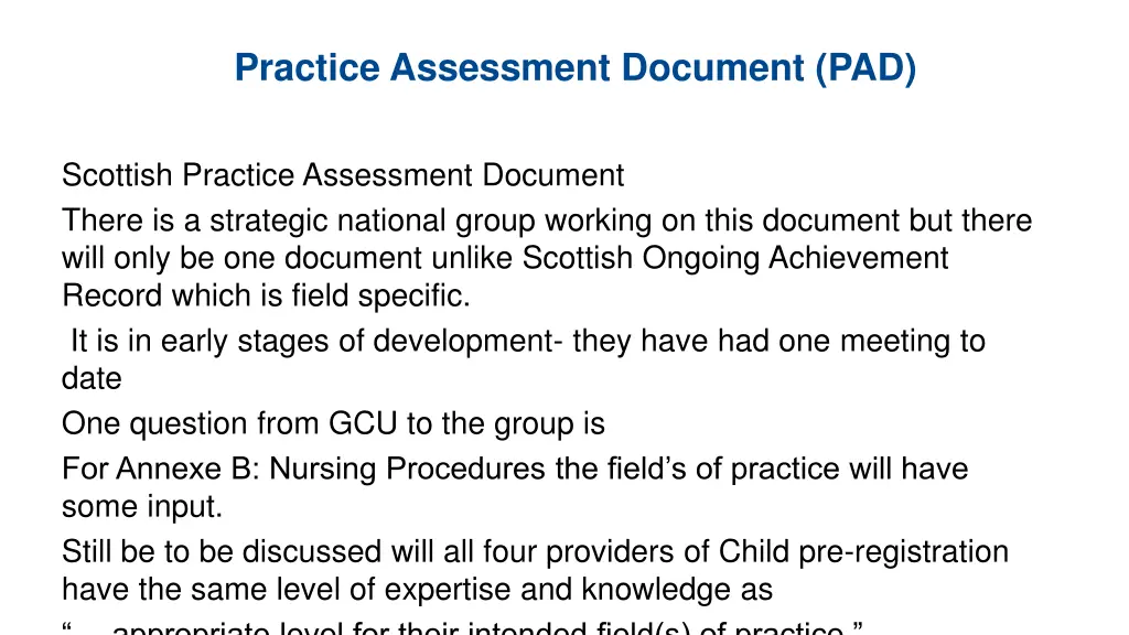 practice assessment document pad