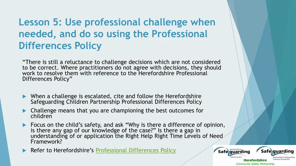 lesson 5 use professional challenge when needed