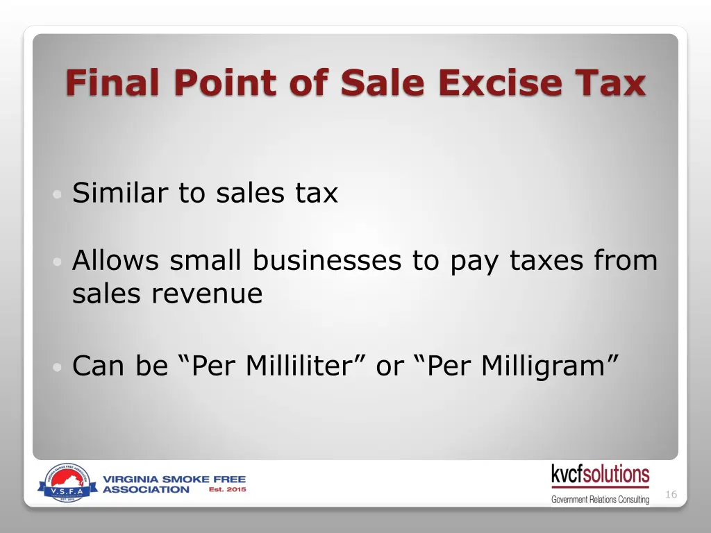 final point of sale excise tax