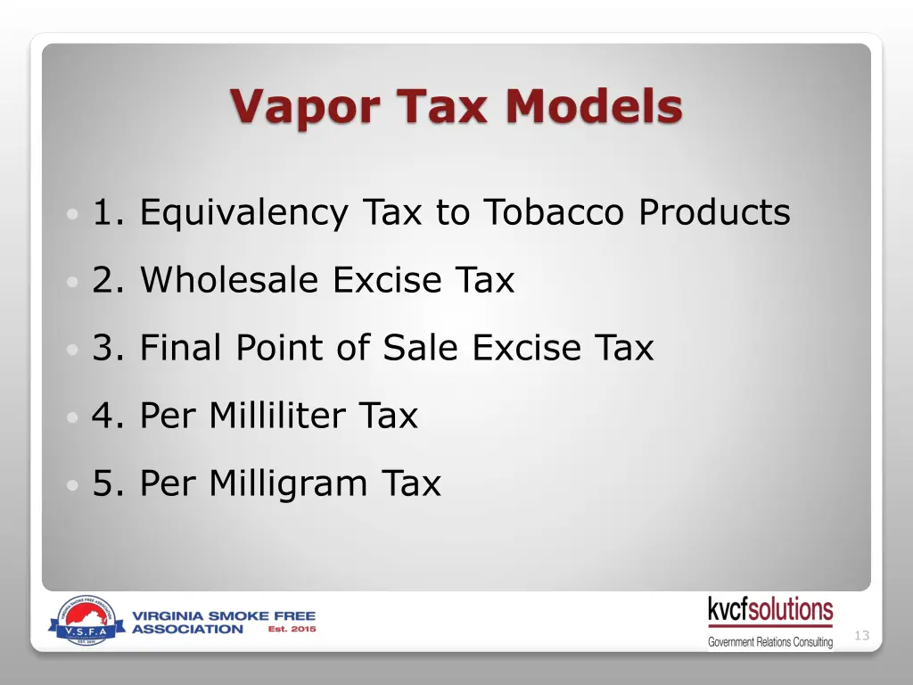 vapor tax models