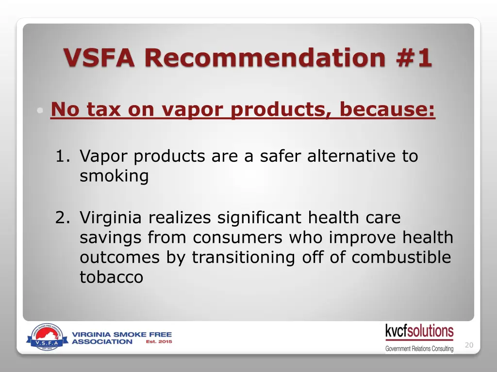 vsfa recommendation 1
