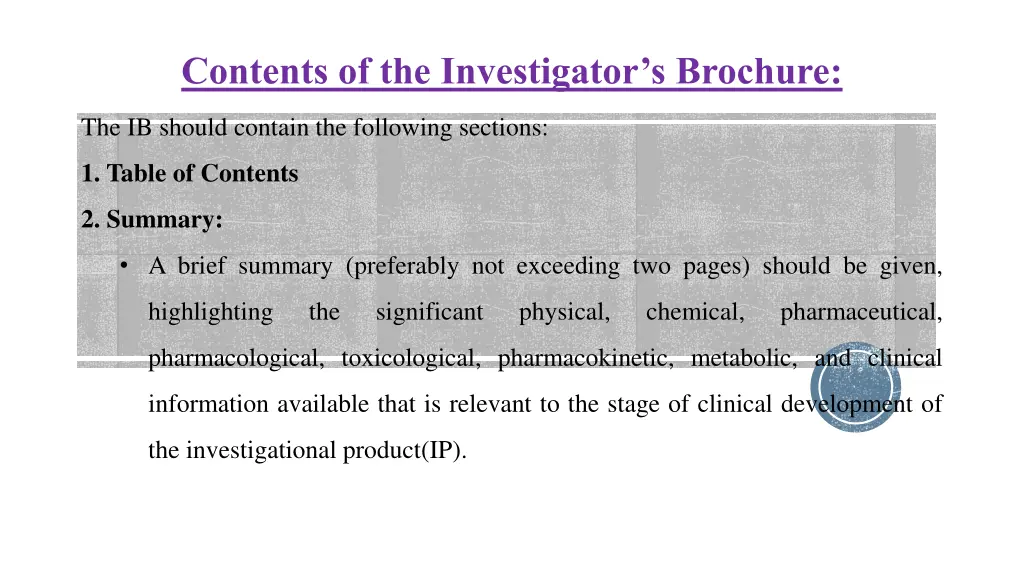 contents of the investigator s brochure
