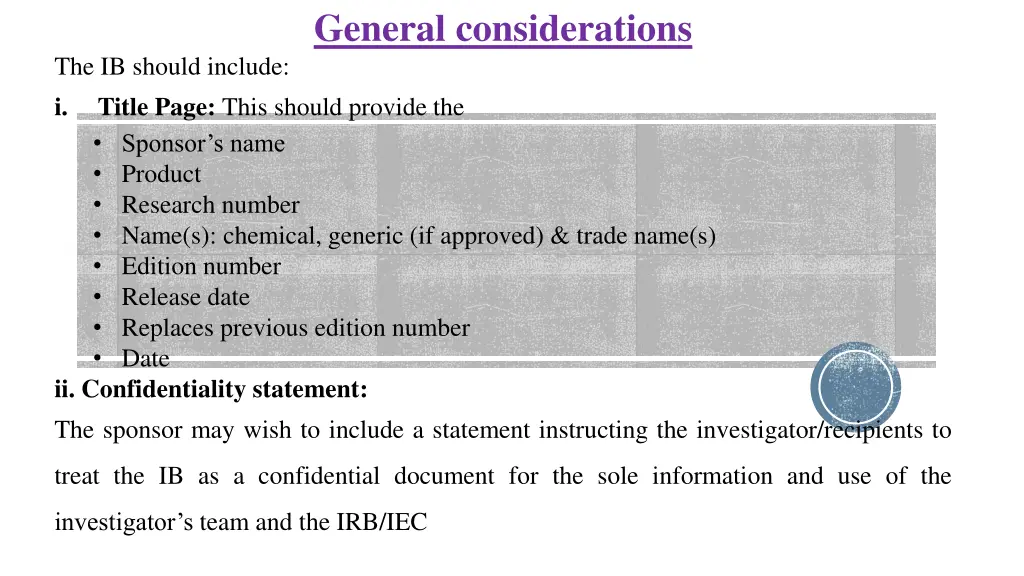 general considerations