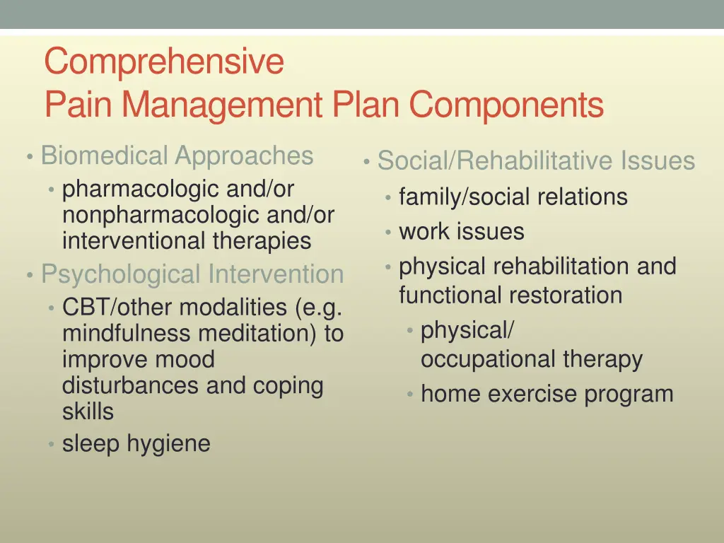 comprehensive pain management plan components