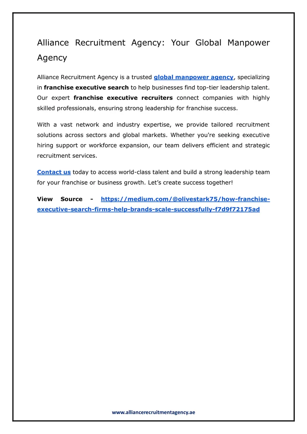 alliance recruitment agency your global manpower