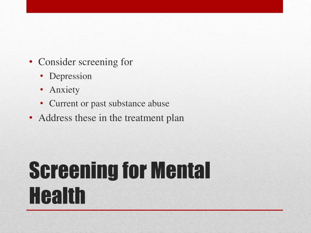 consider screening for depression anxiety current