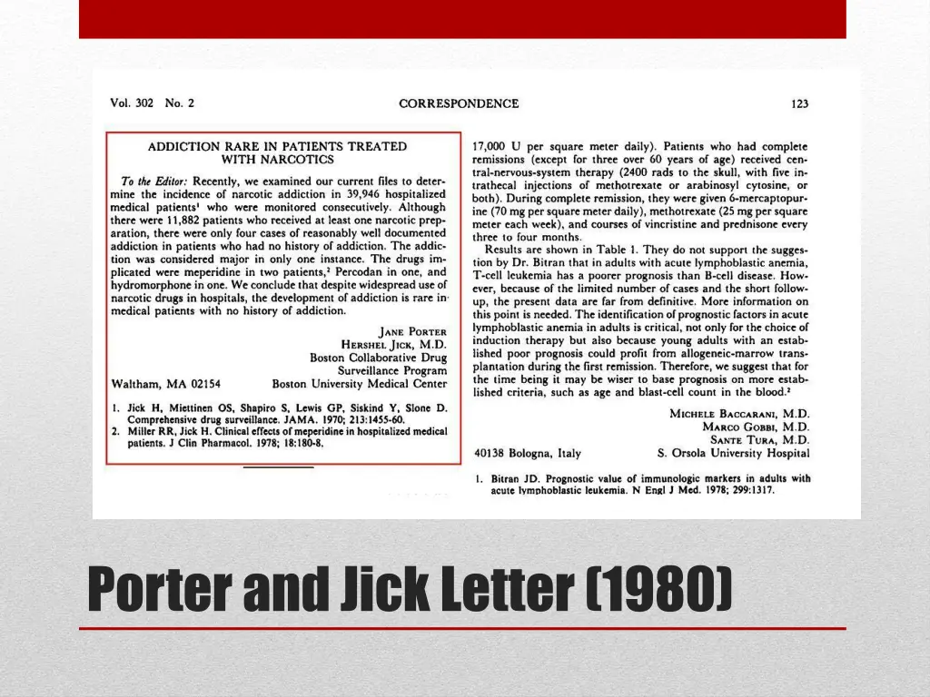 porter and jick letter 1980