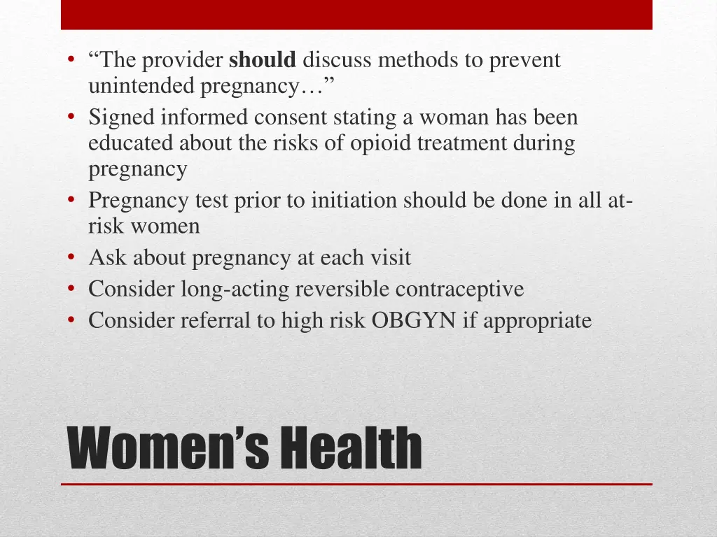 the provider should discuss methods to prevent