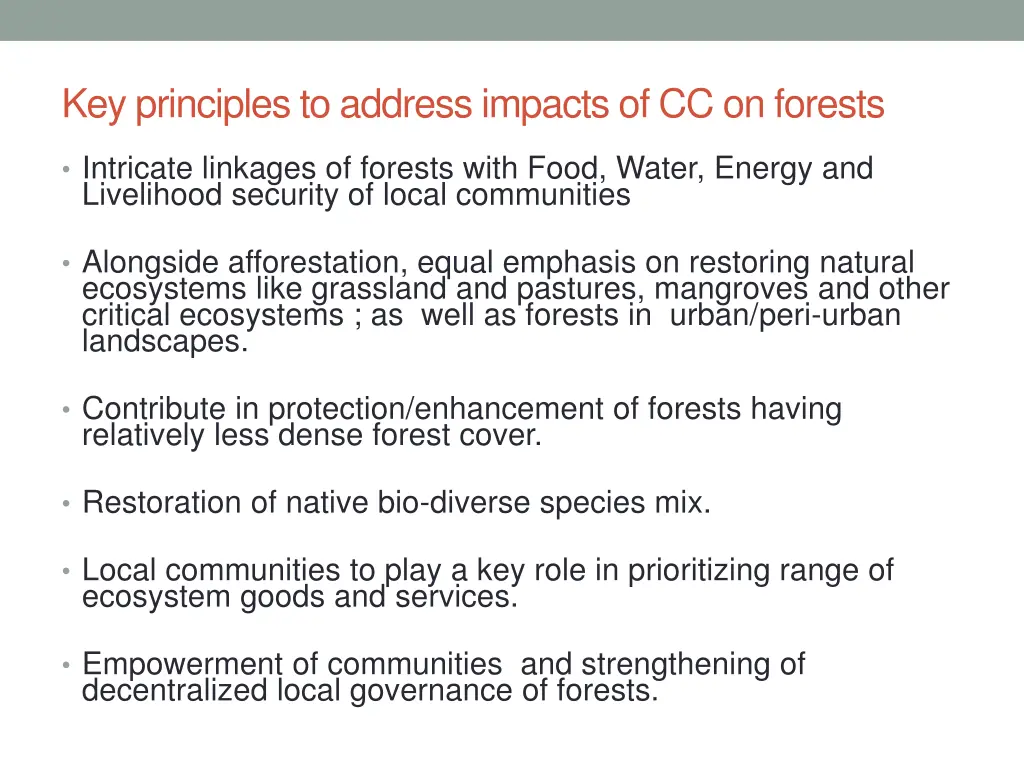 key principles to address impacts of cc on forests