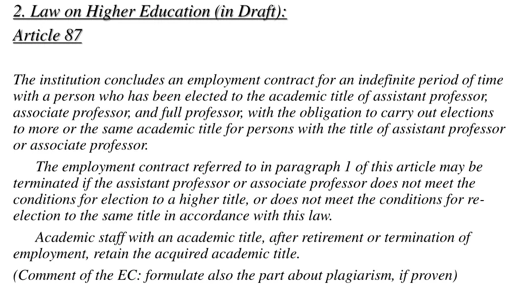 2 law on higher education in draft article 87