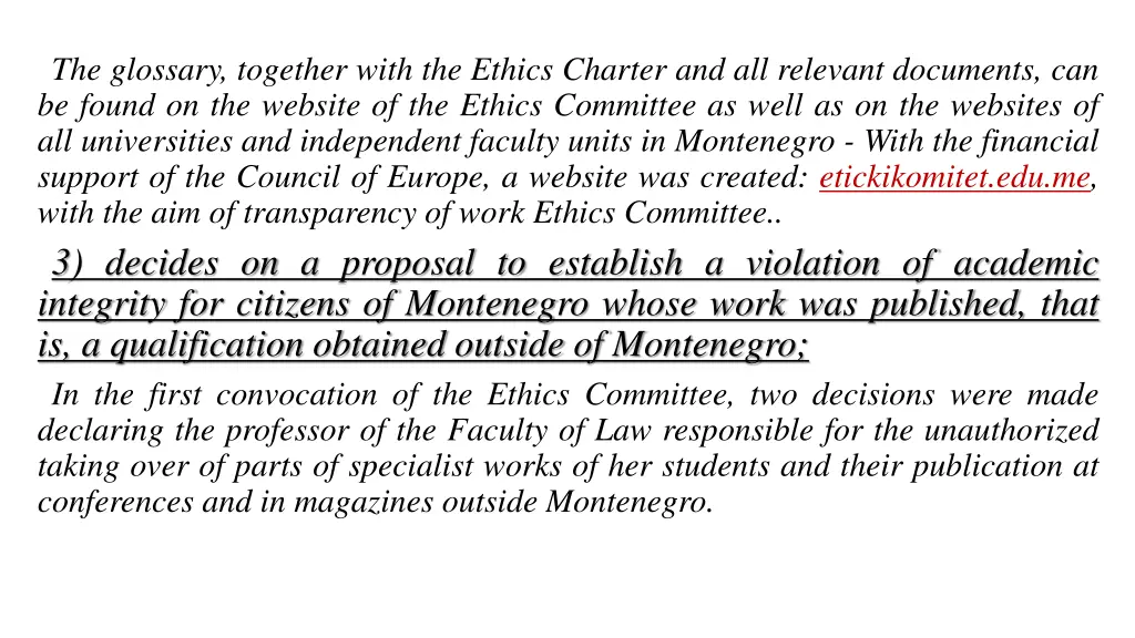 the glossary together with the ethics charter