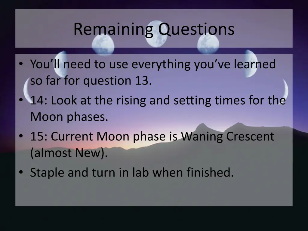 remaining questions