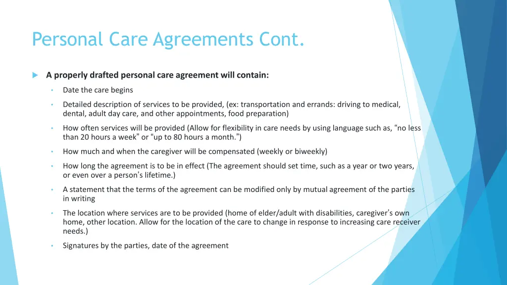 personal care agreements cont