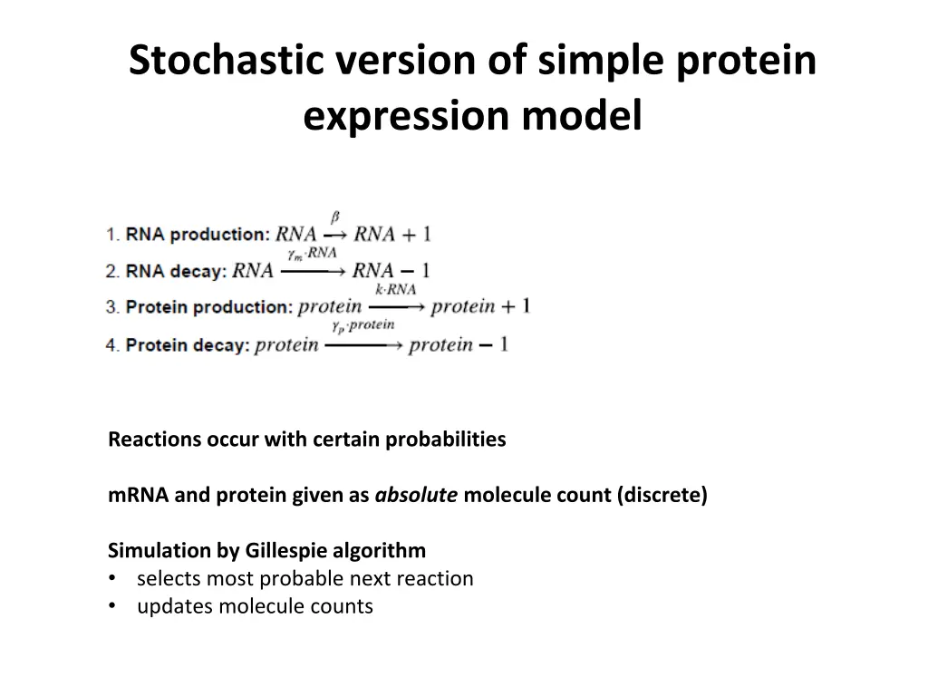 stochastic version of simple protein expression