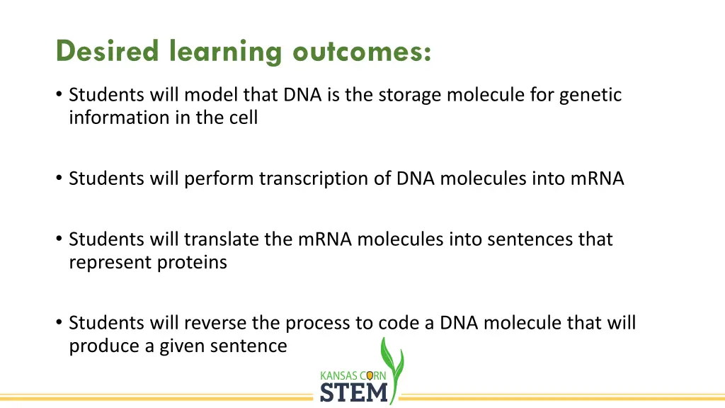 desired learning outcomes