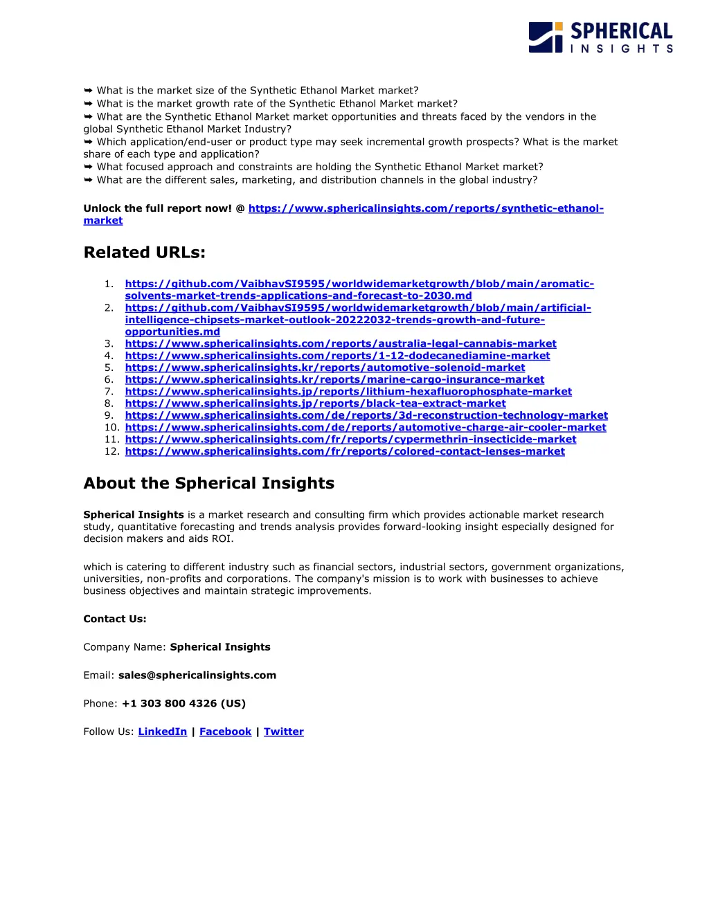 what is the market size of the synthetic ethanol