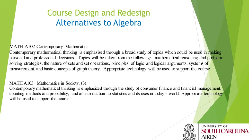 course design and redesign alternatives to algebra