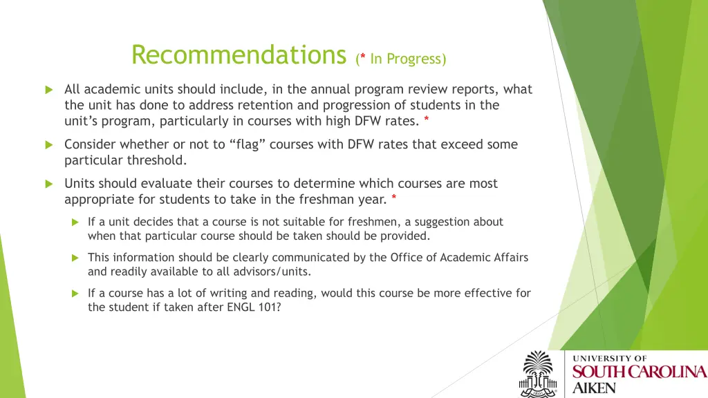 recommendations in progress