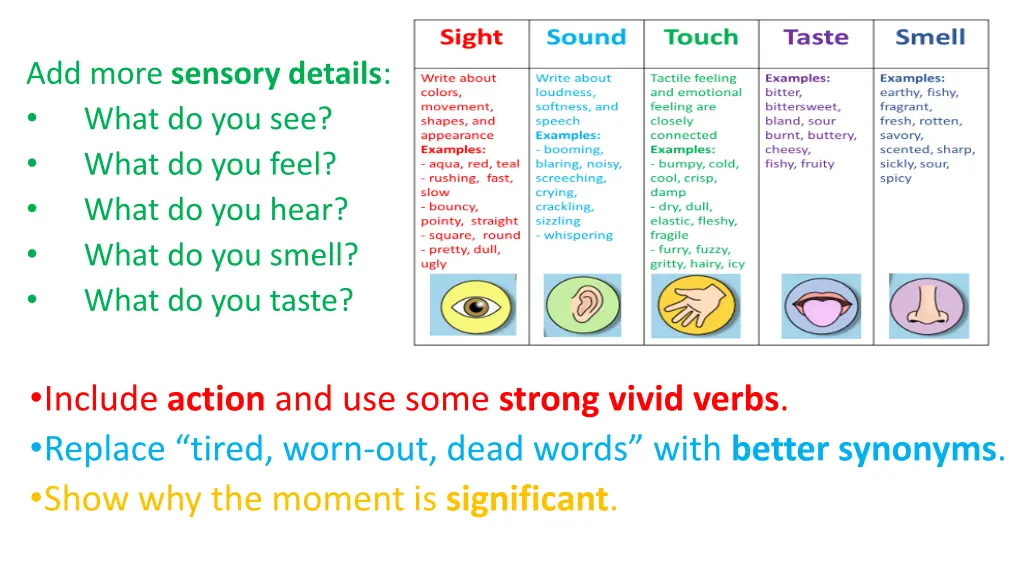 add more sensory details what do you see what