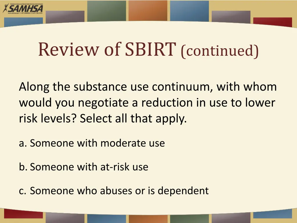 review of sbirt continued 1