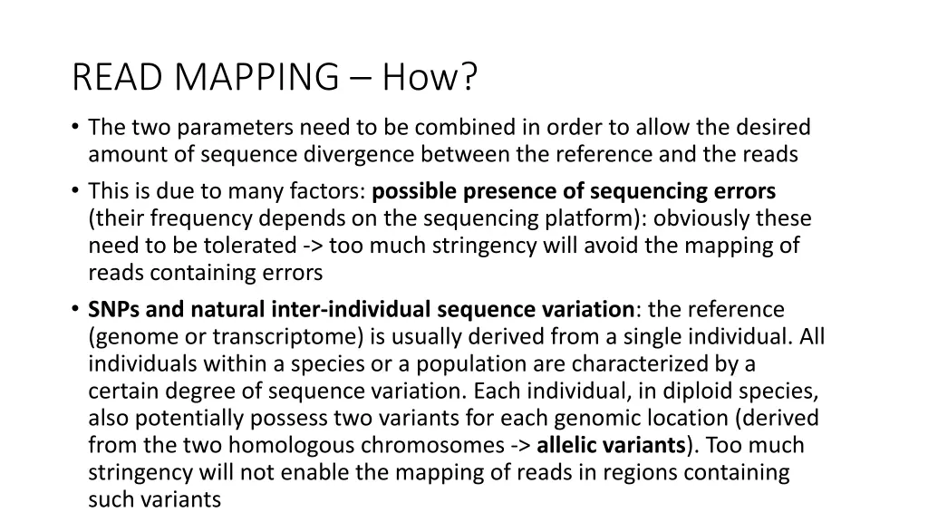 read mapping how the two parameters need