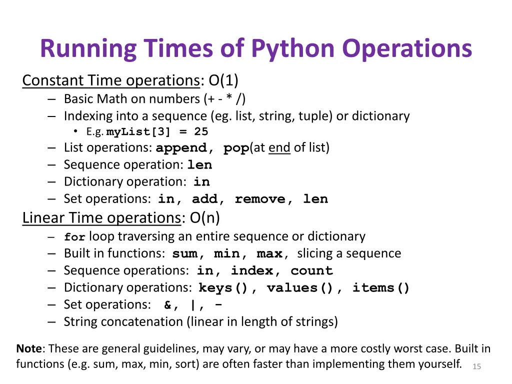 running times of python operations