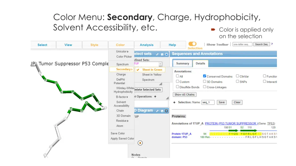 color menu secondary charge hydrophobicity