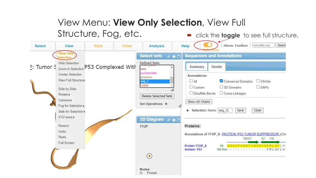 view menu view only selection view full structure