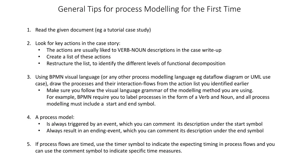 general tips for process modelling for the first