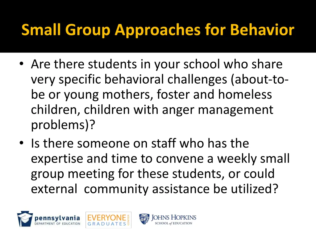 small group approaches for behavior
