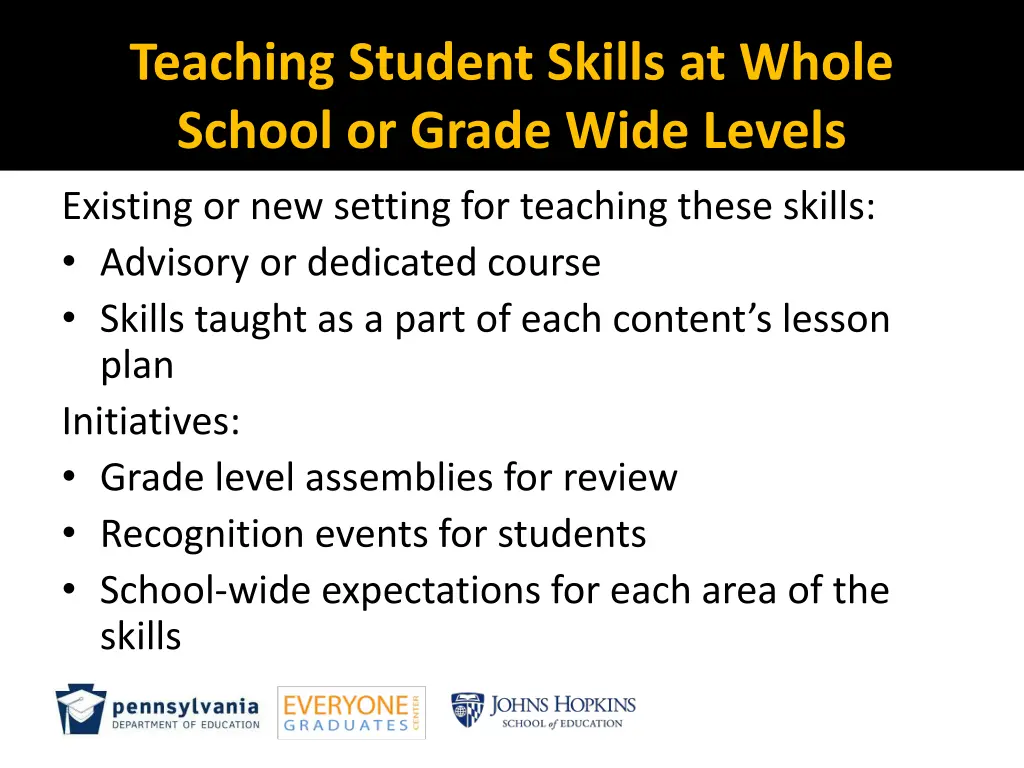 teaching student skills at whole school or grade