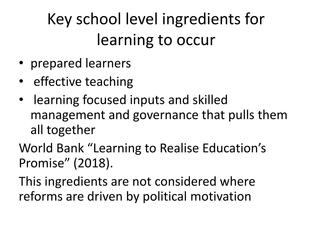 key school level ingredients for learning