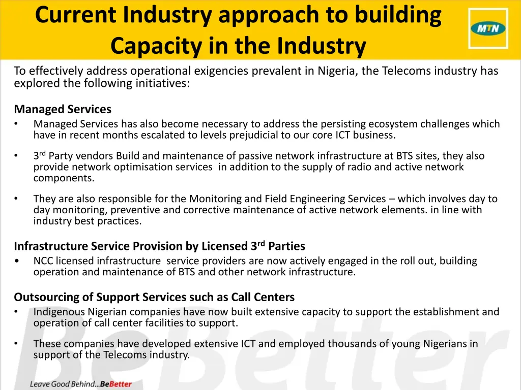 current industry approach to building capacity