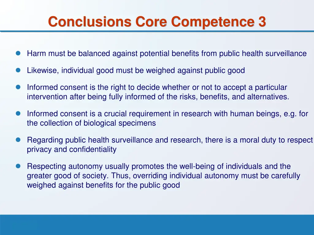 conclusions core competence 3
