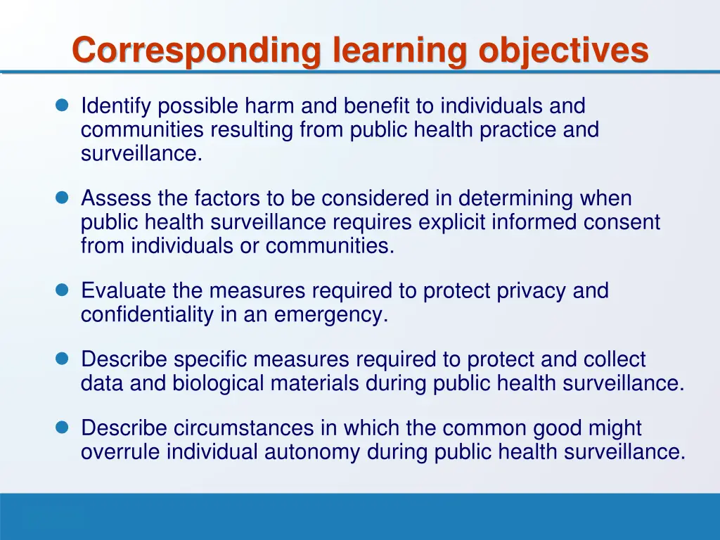 corresponding learning objectives