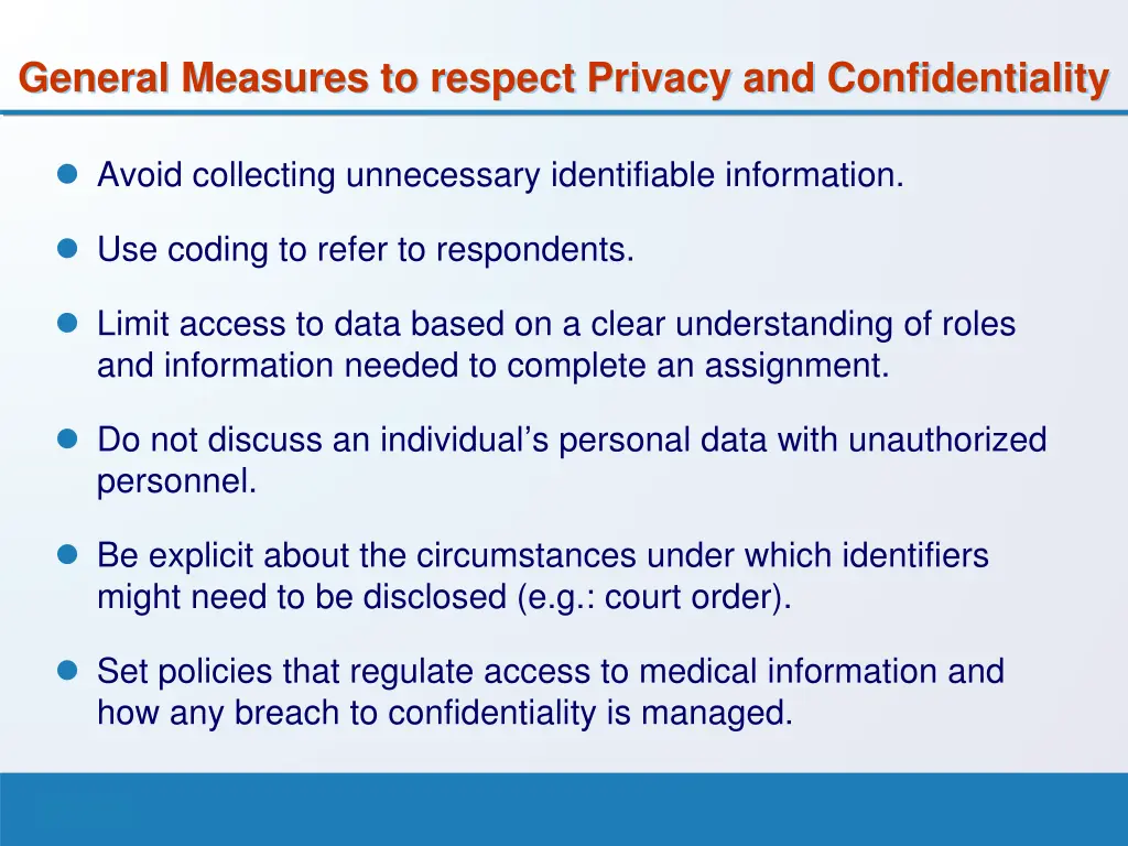 general measures to respect privacy
