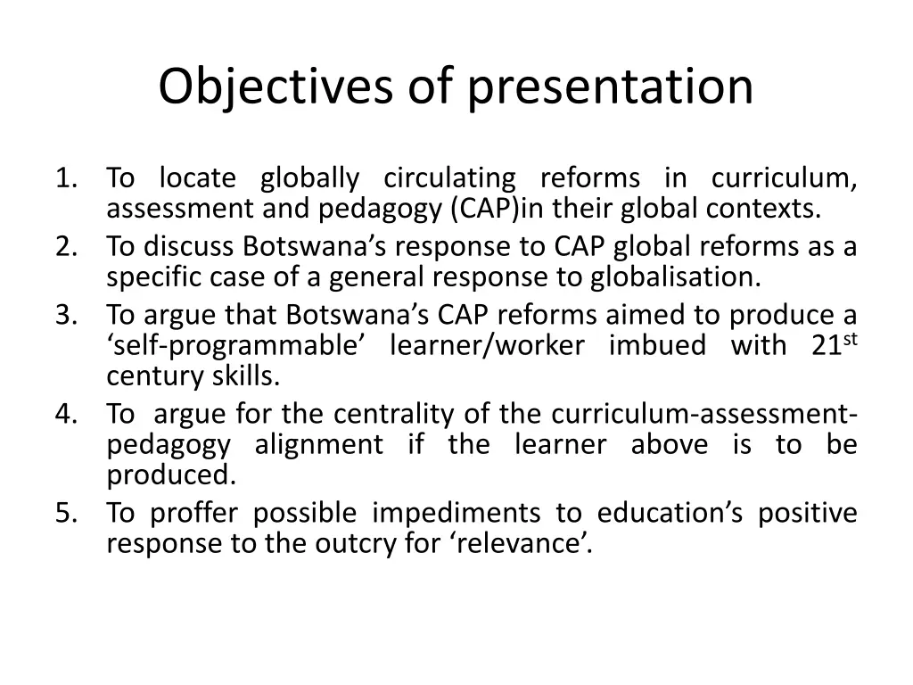 objectives of presentation