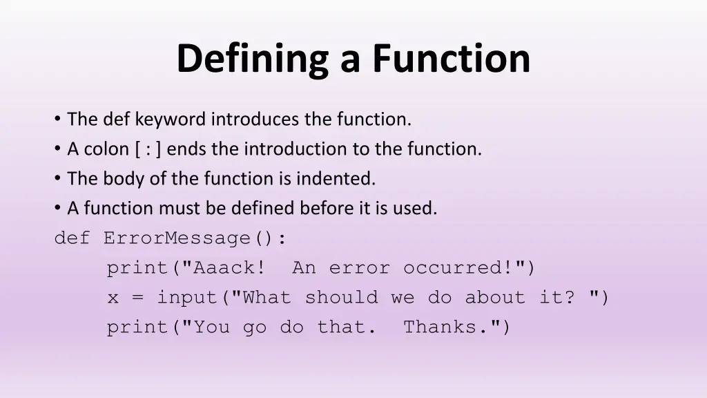 defining a function