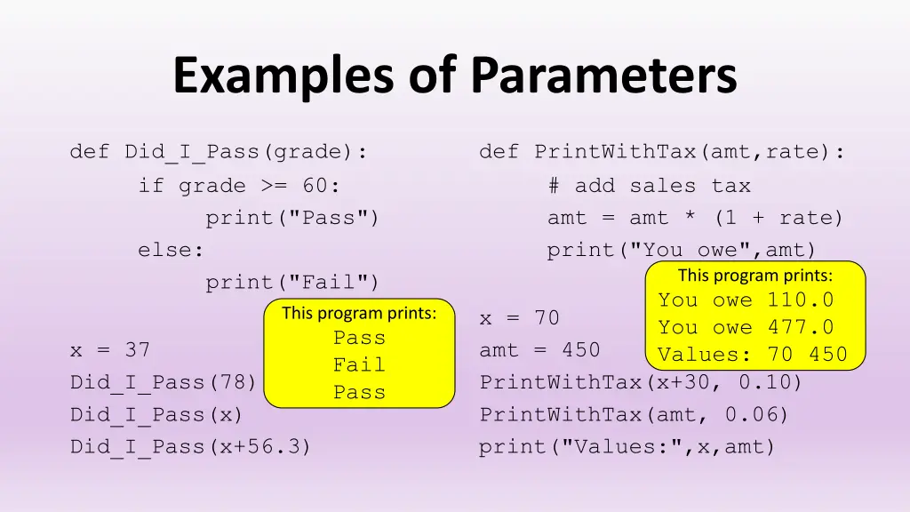 examples of parameters
