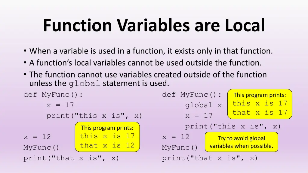 function variables are local