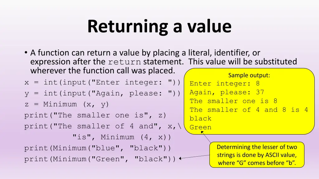 returning a value 1