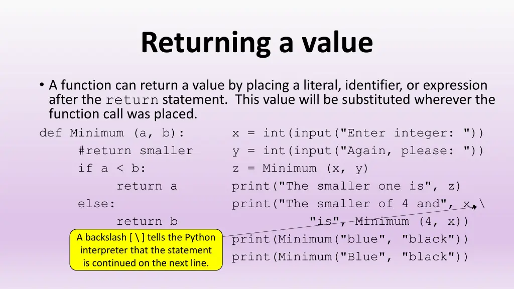 returning a value