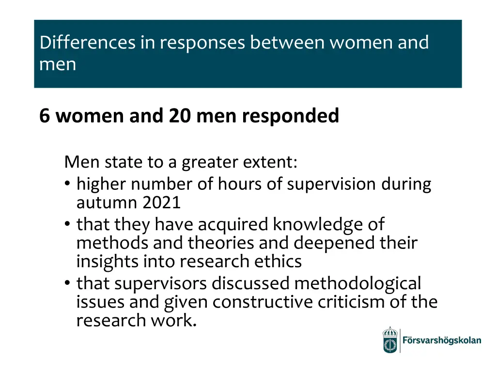 differences in responses between women and men