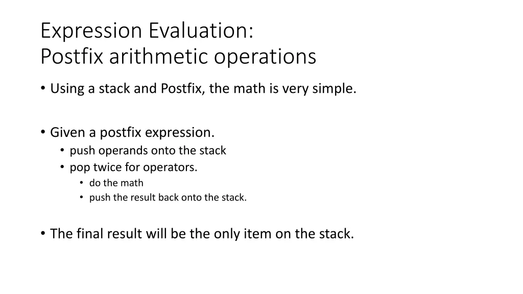 expression evaluation postfix arithmetic