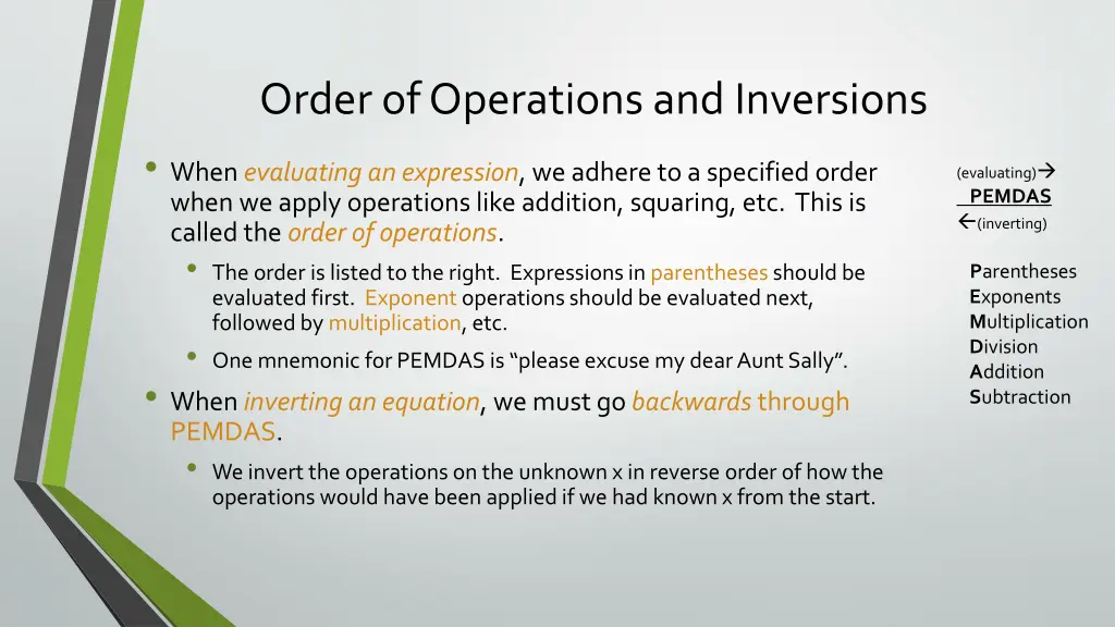 order of operations and inversions when