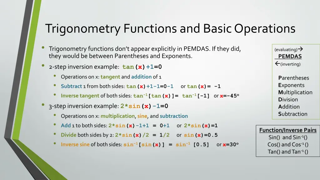 trigonometry functions and basic operations