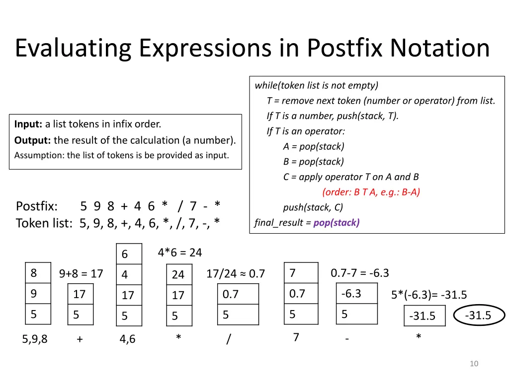 evaluating expressions in postfix notation 1