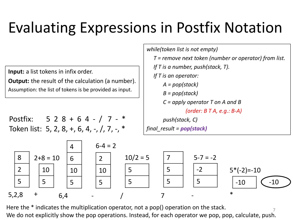 evaluating expressions in postfix notation