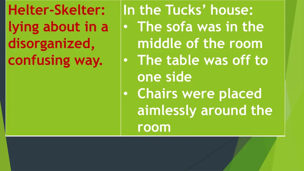 helter skelter lying about in a disorganized