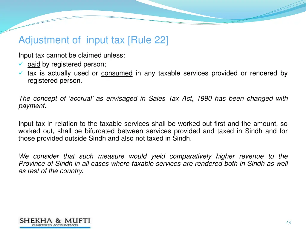adjustment of input tax rule 22